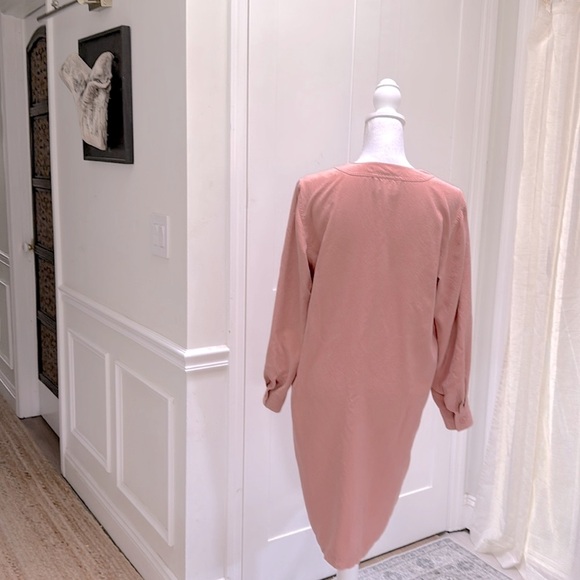 Victoria Soie 100% Silk Muted Pink Midi Shirt Dress Button Front Tunic Sz 10 - Picture 10 of 10